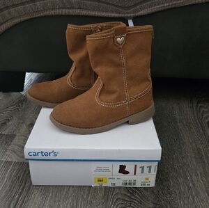 Carters Girls Brown Cowboy Boots Faux Suede Flat Boots
